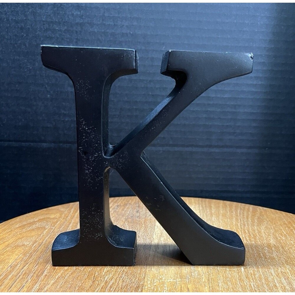 Black Metal Letter "K" Wall Plaque Free Standing Industrial Modern Made in India